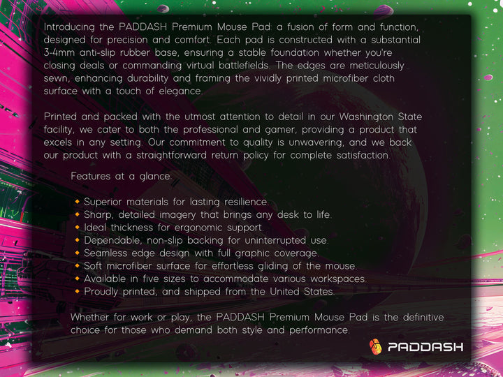 Astral Vantage Design 5, Desk Pad, Mouse Pad, Desk Mat, Neon Cosmos Gateway, Planetary Escape