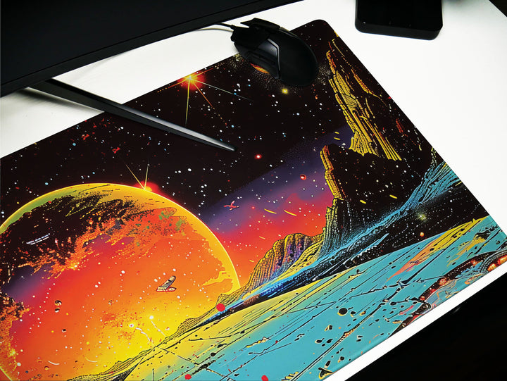 Astral Vantage Design 6, Desk Pad, Mouse Pad, Desk Mat, Crimson Planet Horizon, Galactic Discovery