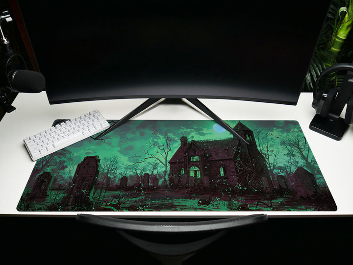 Sanguine Dusk Design 2, Desk Pad, Mouse Pad, Desk Mat, Mysterious Manor, Moonlit Elegance