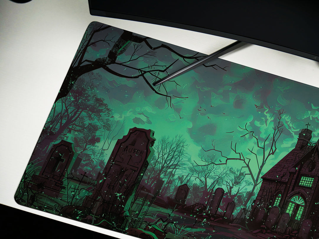 Sanguine Dusk Design 2, Desk Pad, Mouse Pad, Desk Mat, Mysterious Manor, Moonlit Elegance