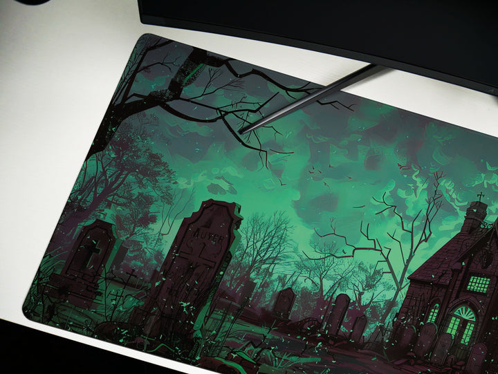 Sanguine Dusk Design 2, Desk Pad, Mouse Pad, Desk Mat, Mysterious Manor, Moonlit Elegance