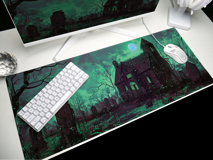 Sanguine Dusk Design 2, Desk Pad, Mouse Pad, Desk Mat, Mysterious Manor, Moonlit Elegance