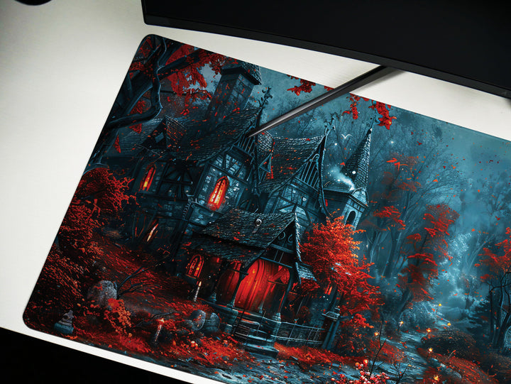 Sanguine Dusk Design 3, Desk Pad, Mouse Pad, Desk Mat, Crimson Enchantment, Forest Whispers