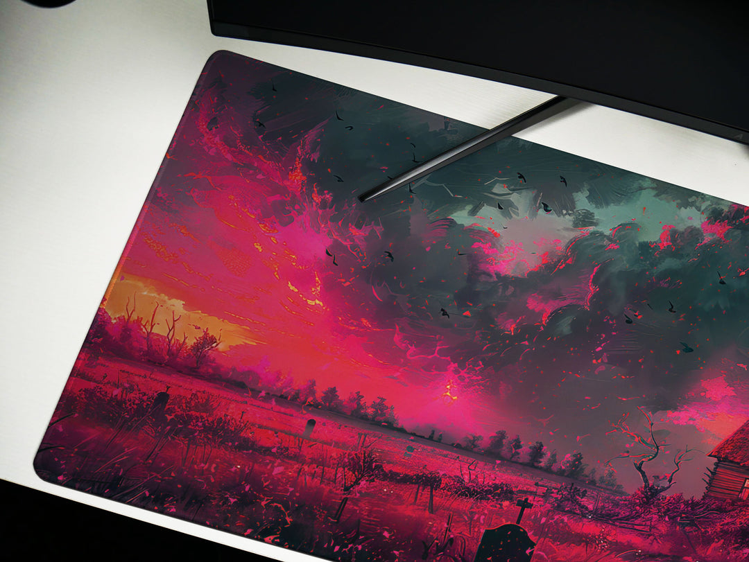 Sanguine Dusk Design 4, Desk Pad, Mouse Pad, Desk Mat, Twilight Serenity, Crimson Haven