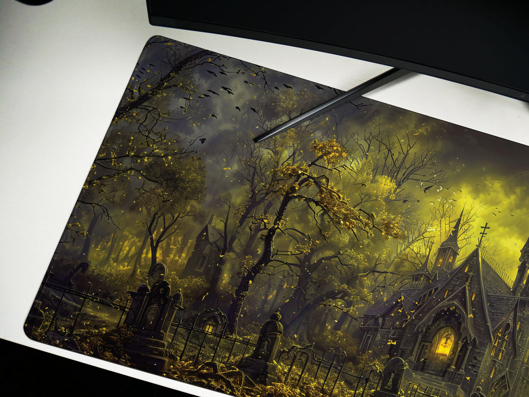 Sanguine Dusk Design 5, Desk Pad, Mouse Pad, Desk Mat, Nocturnal Whisper, Golden Shroud
