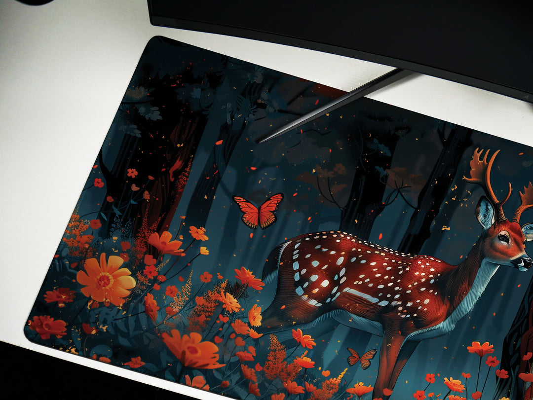 Floral Enchantment Design 2, Desk Mat, Enchanted Forest Harmony, Blossom Serenade, Workspace Bliss