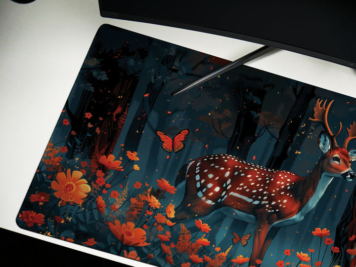 Floral Enchantment Design 2, Desk Mat, Enchanted Forest Harmony, Blossom Serenade, Workspace Bliss