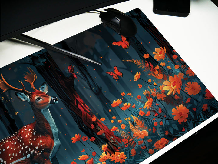 Floral Enchantment Design 2, Desk Mat, Enchanted Forest Harmony, Blossom Serenade, Workspace Bliss