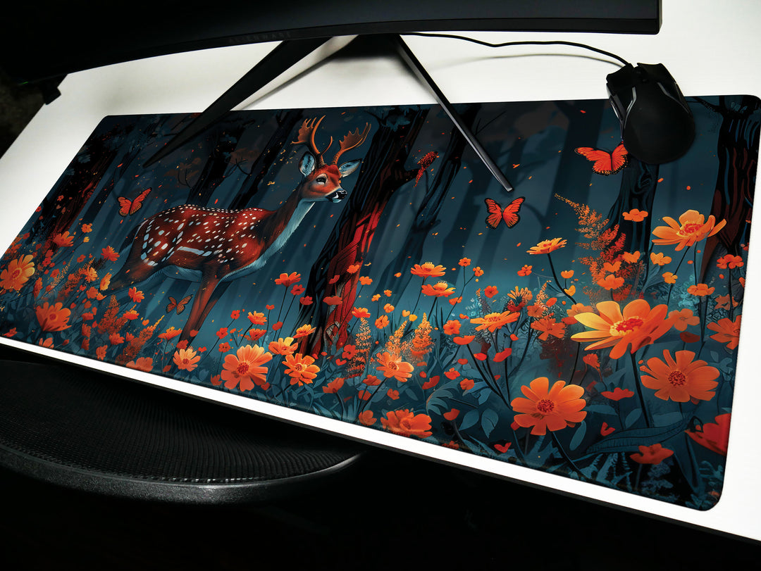Floral Enchantment Design 2, Desk Mat, Enchanted Forest Harmony, Blossom Serenade, Workspace Bliss