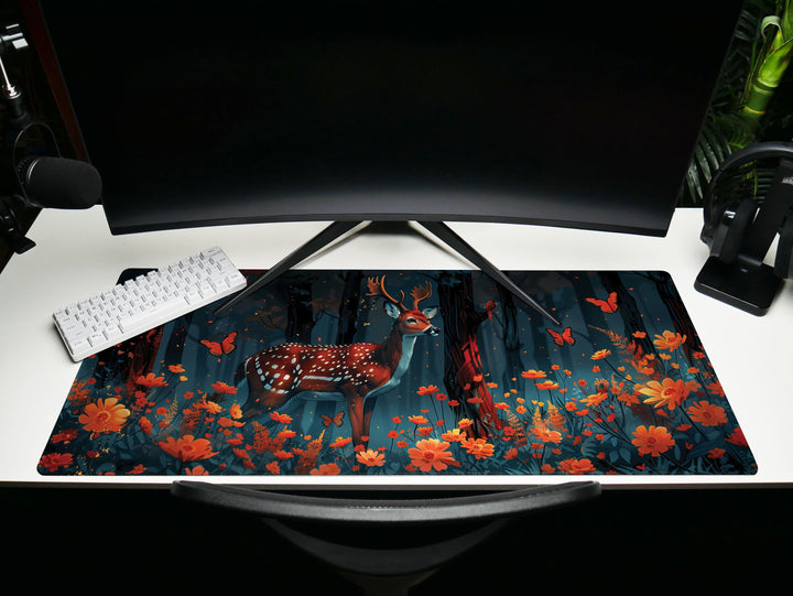 Floral Enchantment Design 2, Desk Mat, Enchanted Forest Harmony, Blossom Serenade, Workspace Bliss