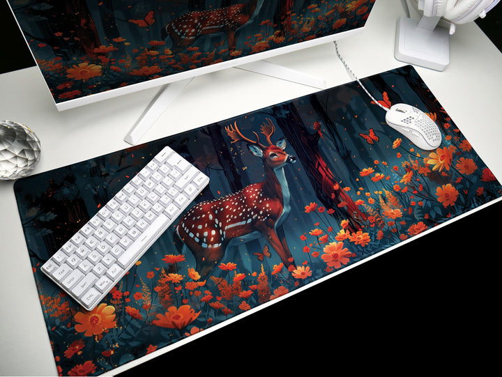 Floral Enchantment Design 2, Desk Mat, Enchanted Forest Harmony, Blossom Serenade, Workspace Bliss