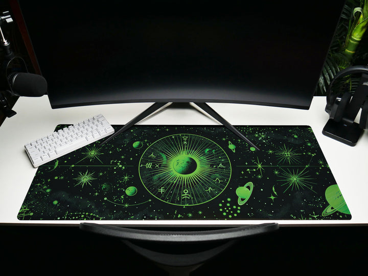 Cosmic Cartography Design 2, Desk Pad, Mouse Pad, Desk Mat, Luminous Astrology, Galactic Green