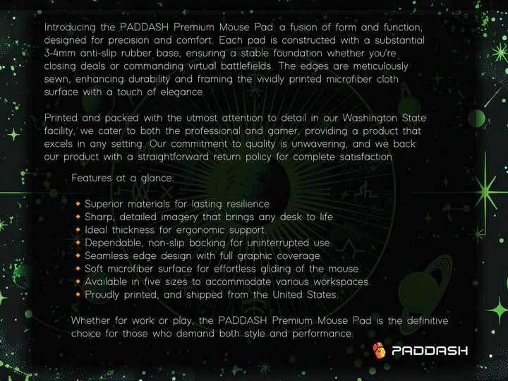 Cosmic Cartography Design 2, Desk Pad, Mouse Pad, Desk Mat, Luminous Astrology, Galactic Green