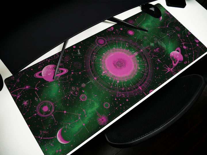 Cosmic Cartography Design 4, Desk Pad, Mouse Pad, Desk Mat, Neon Cosmos, Vibrant Astrology