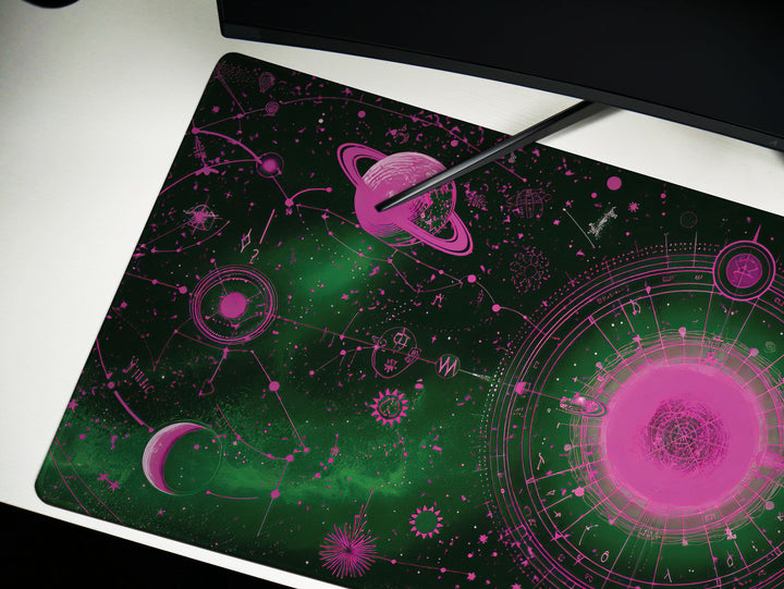 Cosmic Cartography Design 4, Desk Pad, Mouse Pad, Desk Mat, Neon Cosmos, Vibrant Astrology