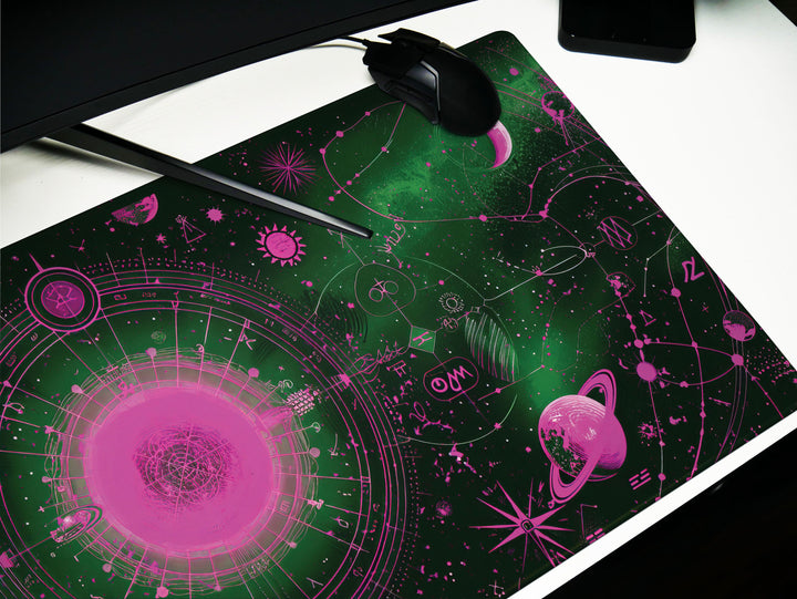 Cosmic Cartography Design 4, Desk Pad, Mouse Pad, Desk Mat, Neon Cosmos, Vibrant Astrology
