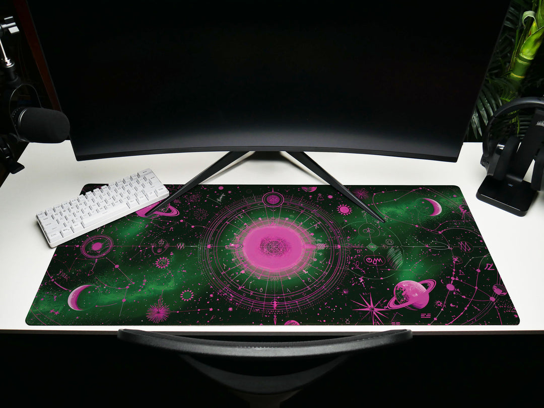 Cosmic Cartography Design 4, Desk Pad, Mouse Pad, Desk Mat, Neon Cosmos, Vibrant Astrology