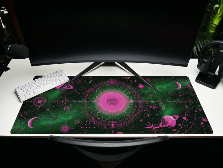 Cosmic Cartography Design 4, Desk Pad, Mouse Pad, Desk Mat, Neon Cosmos, Vibrant Astrology