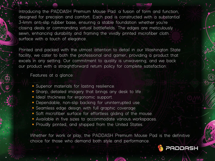 Cosmic Cartography Design 4, Desk Pad, Mouse Pad, Desk Mat, Neon Cosmos, Vibrant Astrology