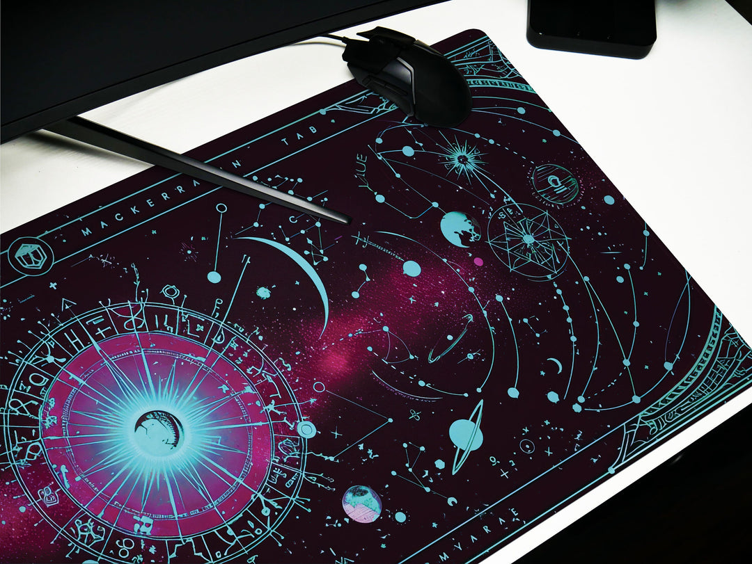 Cosmic Cartography Design 6, Desk Pad, Mouse Pad, Desk Mat, Astral Rendezvous, Celestial Blueprint