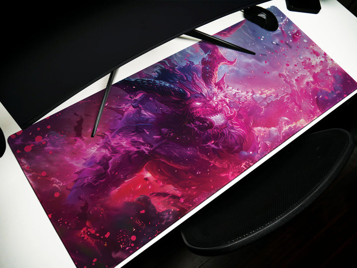 Dark Slayer Design 2, Desk Pad, Mouse Pad, Desk Mat, Ethereal Dragon, Intergalactic Battle, Neon Clash