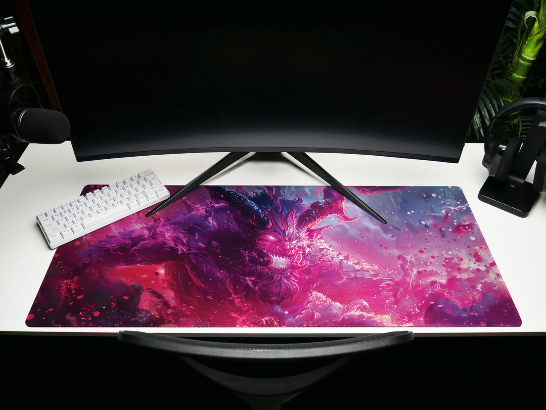 Dark Slayer Design 2, Desk Pad, Mouse Pad, Desk Mat, Ethereal Dragon, Intergalactic Battle, Neon Clash