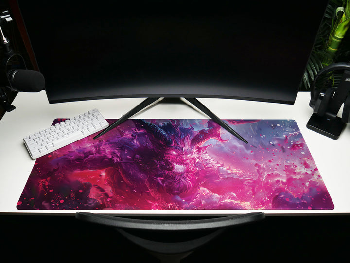 Dark Slayer Design 2, Desk Pad, Mouse Pad, Desk Mat, Ethereal Dragon, Intergalactic Battle, Neon Clash