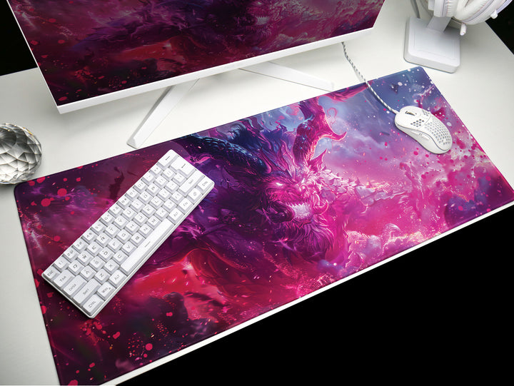 Dark Slayer Design 2, Desk Pad, Mouse Pad, Desk Mat, Ethereal Dragon, Intergalactic Battle, Neon Clash