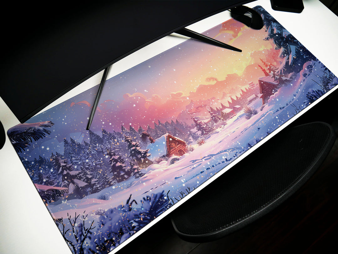 Winter's Whisper, Desk Pad, Mouse Pad, Desk Mat, Enchanted Snowscape, Serene Twilight, Holiday Charm