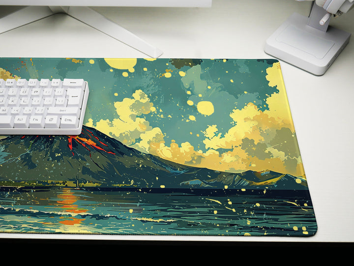 Tropic Eruption, Desk Pad, Mouse Pad, Desk Mat, Volcanic Majesty, Island Adventure, Dynamic Landscape