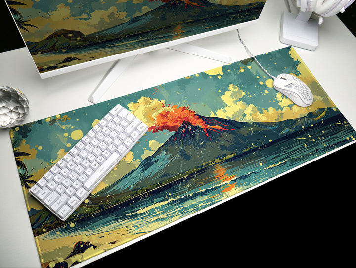 Tropic Eruption, Desk Pad, Mouse Pad, Desk Mat, Volcanic Majesty, Island Adventure, Dynamic Landscape