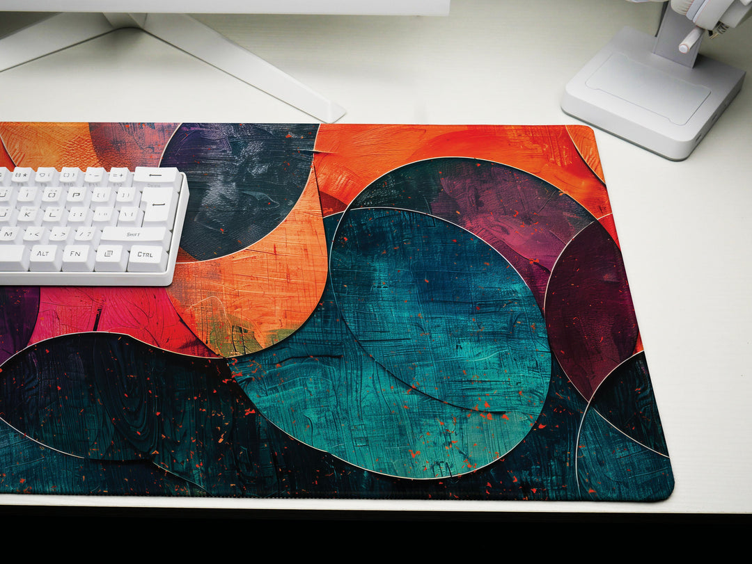 Spectrum Swirl, Desk Pad, Abstract Curves, Artistic Mouse Mat, Vibrant Office Decor