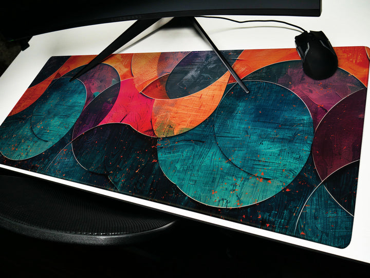 Spectrum Swirl, Desk Pad, Abstract Curves, Artistic Mouse Mat, Vibrant Office Decor
