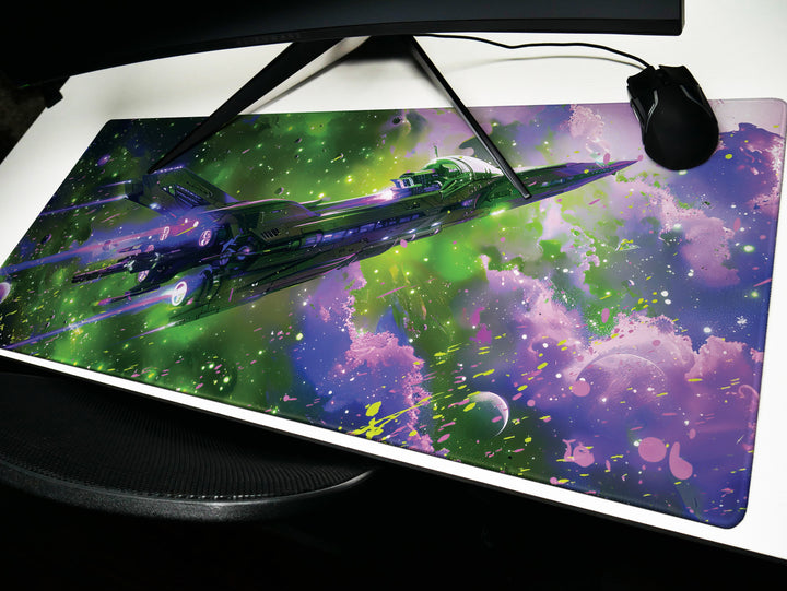 Cosmic Conquest Design 1, Desk Pad, Mouse Pad, Desk Mat, Galactic Explorer, Vivid Nebulae