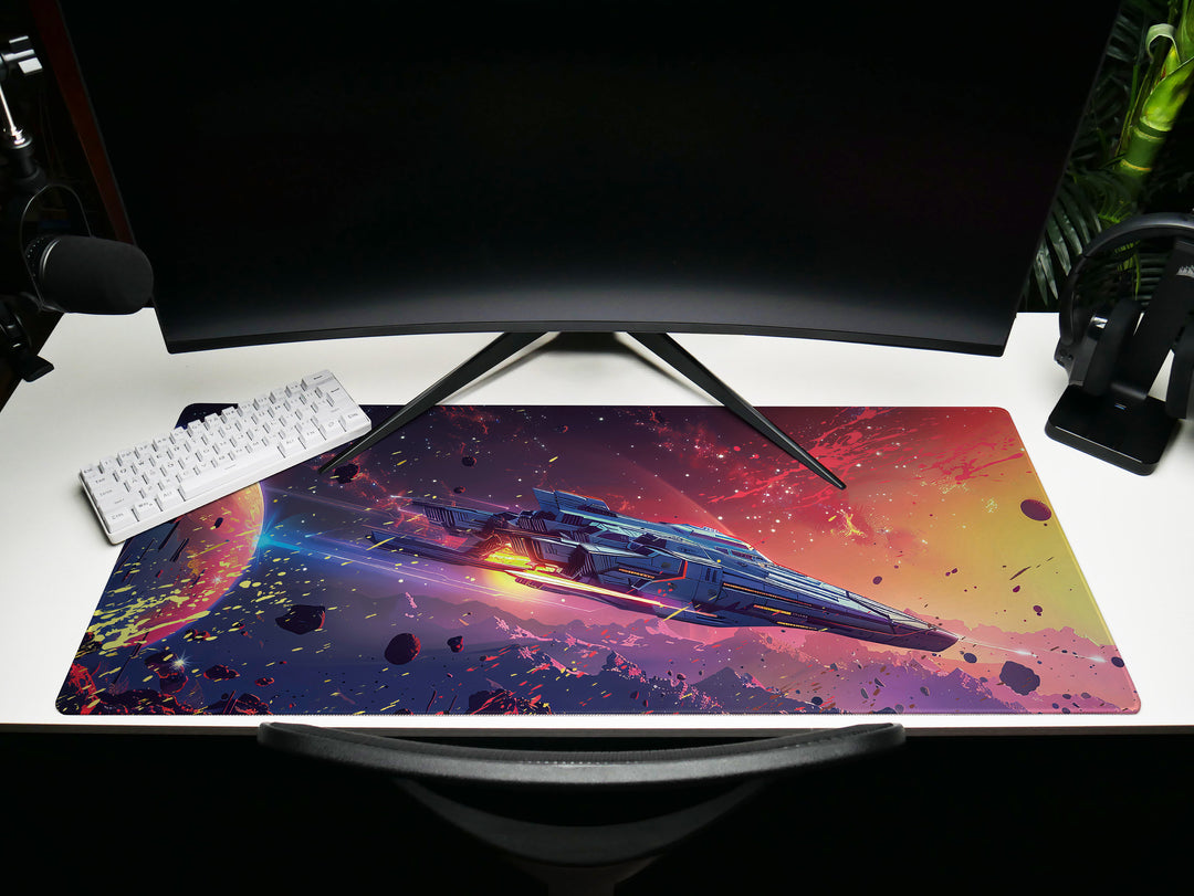 Cosmic Conquest Design 2, Desk Pad, Mouse Pad, Desk Mat, Solar Blaze, Dynamic Comet Trails