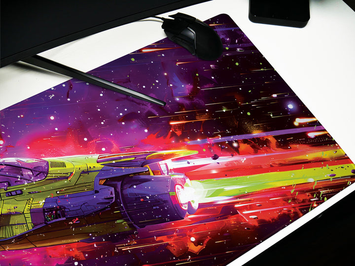 Cosmic Conquest Design 4, Desk Pad, Mouse Pad, Desk Mat, Rainbow Velocity, Spectral Light Show
