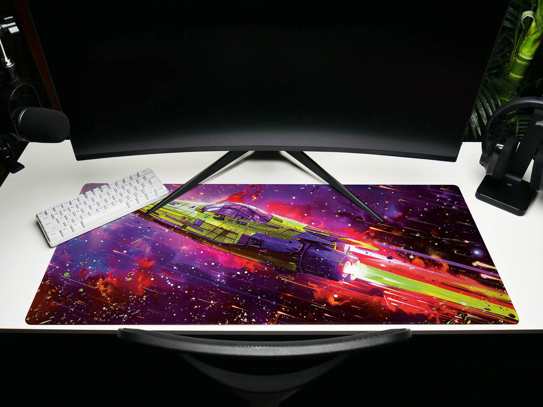 Cosmic Conquest Design 4, Desk Pad, Mouse Pad, Desk Mat, Rainbow Velocity, Spectral Light Show