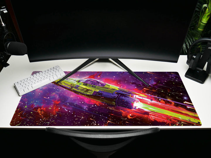 Cosmic Conquest Design 4, Desk Pad, Mouse Pad, Desk Mat, Rainbow Velocity, Spectral Light Show