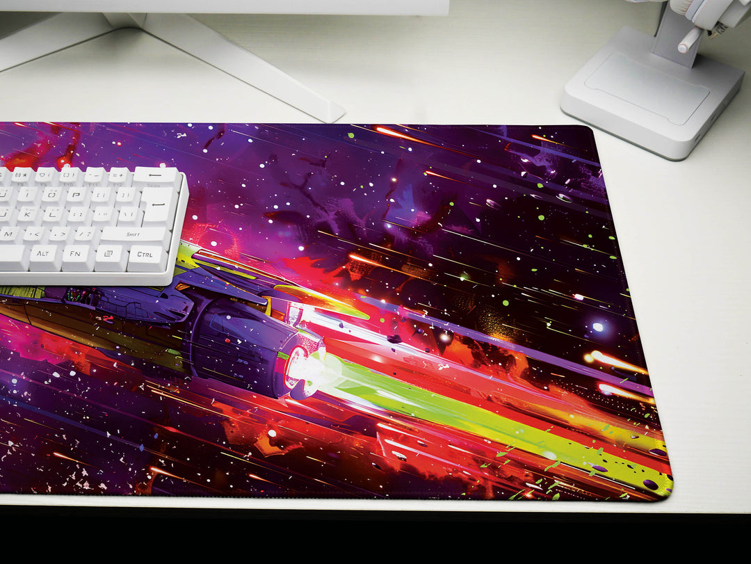 Cosmic Conquest Design 4, Desk Pad, Mouse Pad, Desk Mat, Rainbow Velocity, Spectral Light Show