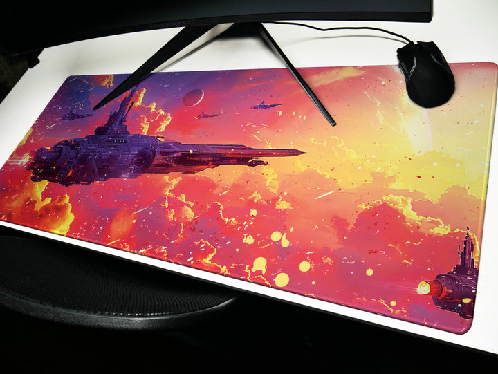 Cosmic Conquest Design 6, Desk Pad, Mouse Pad, Desk Mat, Solar Armada, Crimson Galaxy Battle