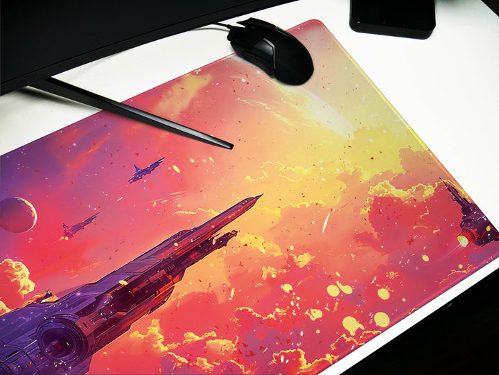 Cosmic Conquest Design 6, Desk Pad, Mouse Pad, Desk Mat, Solar Armada, Crimson Galaxy Battle