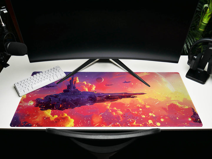 Cosmic Conquest Design 6, Desk Pad, Mouse Pad, Desk Mat, Solar Armada, Crimson Galaxy Battle