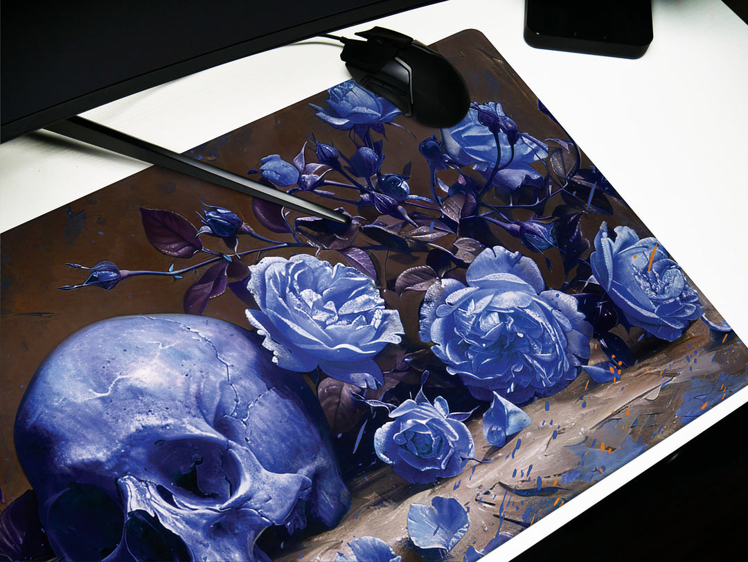 Eternal Bloom Design 3, Desk Pad, Mouse Pad, Desk Mat, Midnight Blue, Gothic Floral