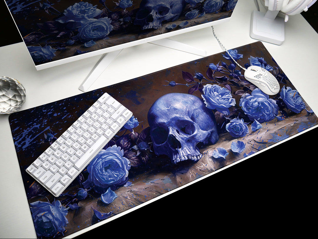 Eternal Bloom Design 3, Desk Pad, Mouse Pad, Desk Mat, Midnight Blue, Gothic Floral