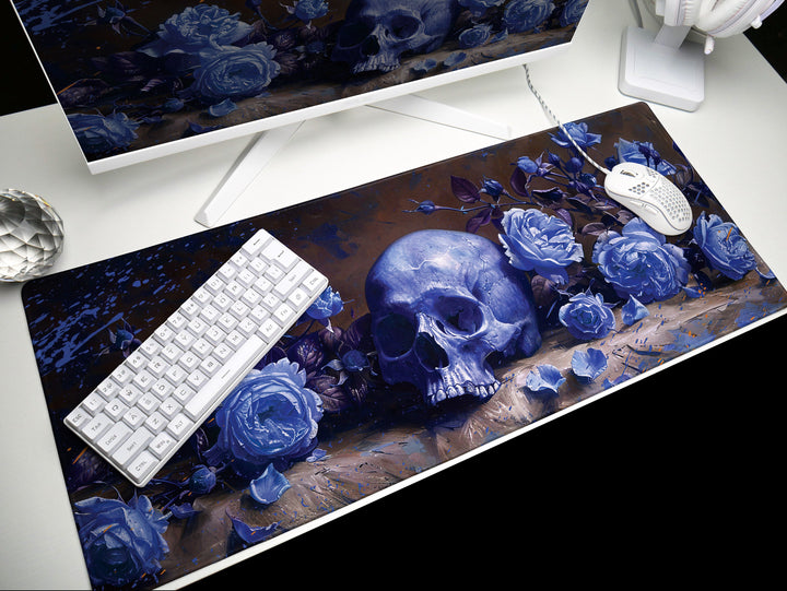 Eternal Bloom Design 3, Desk Pad, Mouse Pad, Desk Mat, Midnight Blue, Gothic Floral