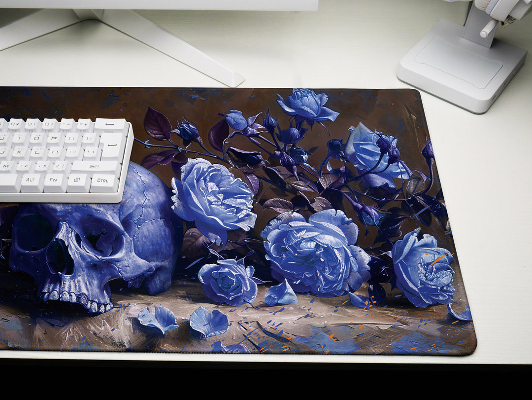Eternal Bloom Design 3, Desk Pad, Mouse Pad, Desk Mat, Midnight Blue, Gothic Floral