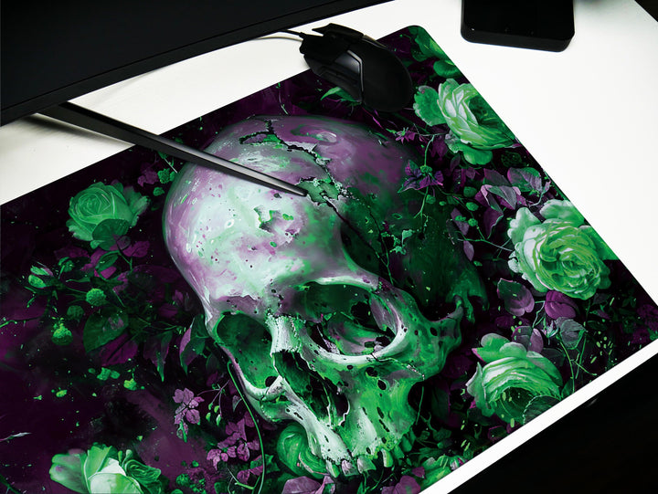 Eternal Bloom Design 4, Desk Pad, Mouse Pad, Desk Mat, Emerald Mystique, Gothic Floral Art
