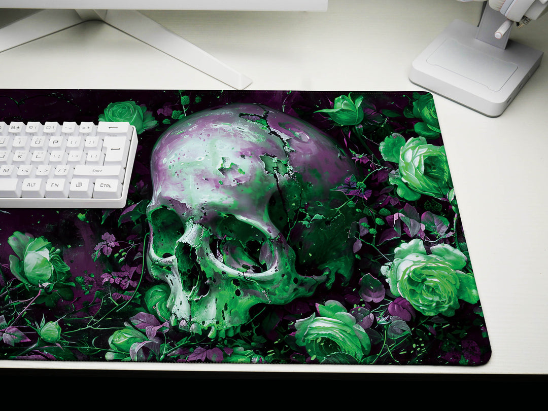 Eternal Bloom Design 4, Desk Pad, Mouse Pad, Desk Mat, Emerald Mystique, Gothic Floral Art