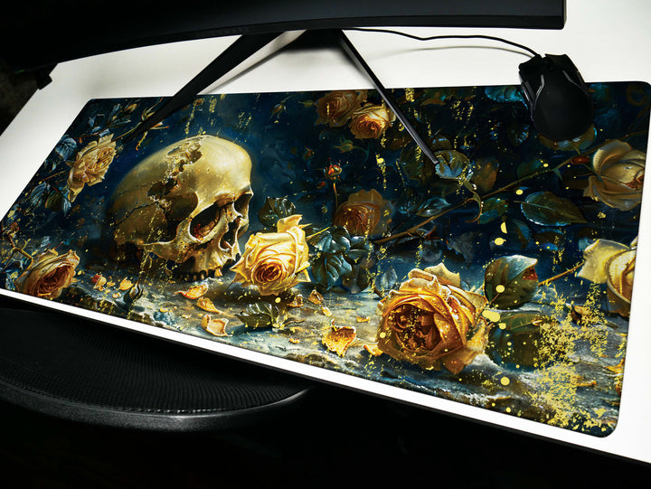 Eternal Bloom Design 5, Desk Pad, Mouse Pad, Desk Mat, Golden Twilight, Enigmatic Floral