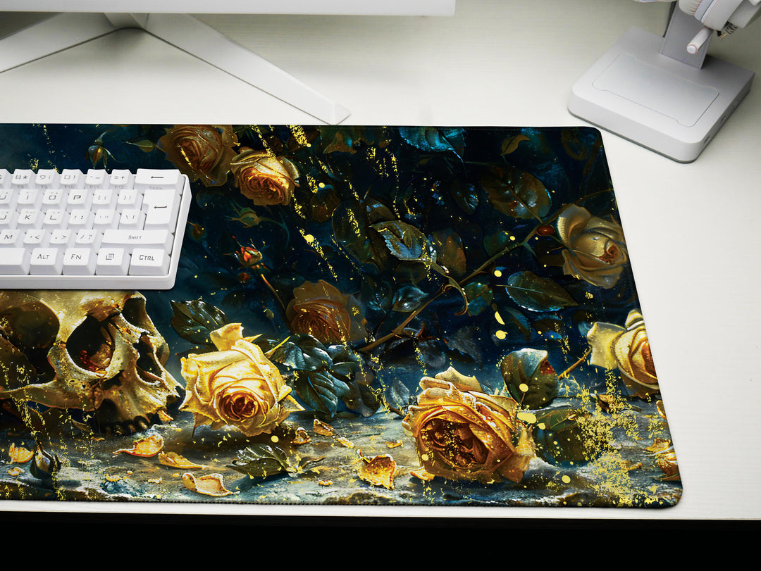 Eternal Bloom Design 5, Desk Pad, Mouse Pad, Desk Mat, Golden Twilight, Enigmatic Floral